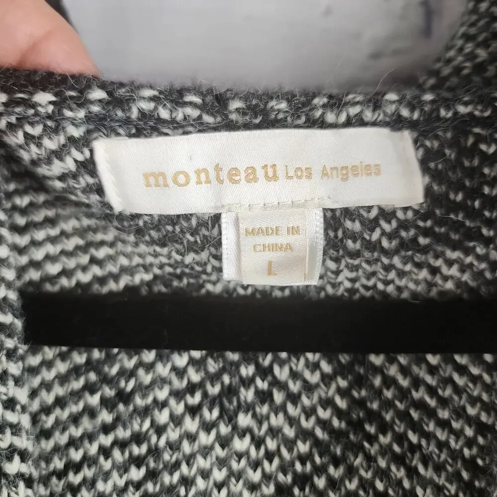 Montreal Cardigan Women's L Aztec/Geometric Plush Soft Black/White Sweater Boho - Picture 2 of 8